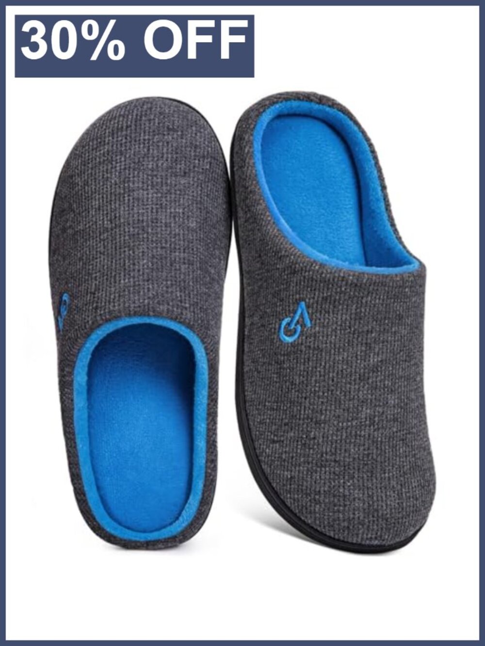 Men's Two-Tone Memory Foam House Slippers Slip-On Indoor Outdoor Rubber Sole